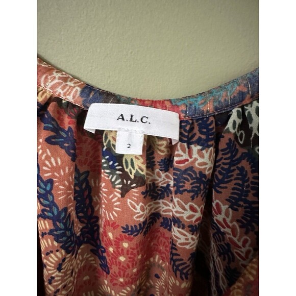 $326 A.L.C. Women Brown Dana Metallic‎ Stripe Long Sleeve Silk Blouse Top Size 4 - Picture 3 of 11